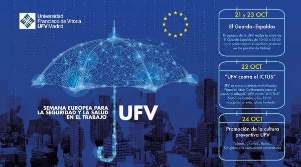La prevención del ictus, la mejora de la postura corporal y la promoción de la cultura preventiva son los pilares de la Semana Europea para la Seguridad y la Salud en el Trabajo en la UFV | UFV 161019-1 La prevención del ictus, la mejora de la postura corporal y la promoción de la cultura preventiva son los pilares de la Semana Europea para la Seguridad y la Salud en el Trabajo en la UFV | UFV Estudiar en Universidad Privada Madrid