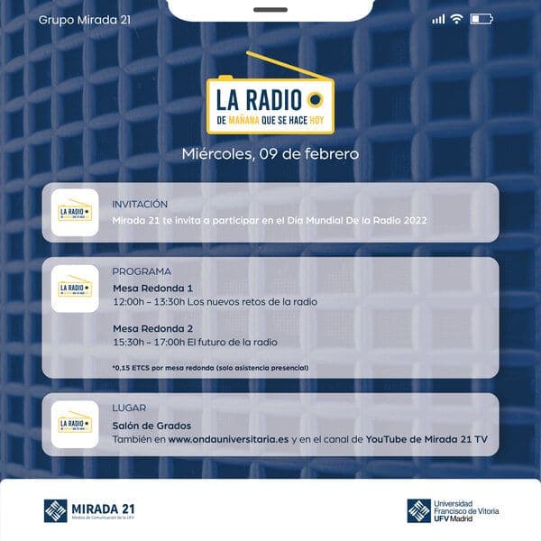 La UFV celebra el Día Mundial de la Radio 2022 | Noticias de Actualidad UFV | UFV AAFF_Cartel-General-Dia-de-la-Radio_1080x1080-1 La UFV celebra el Día Mundial de la Radio 2022 | Noticias de Actualidad UFV | UFV Estudiar en Universidad Privada Madrid