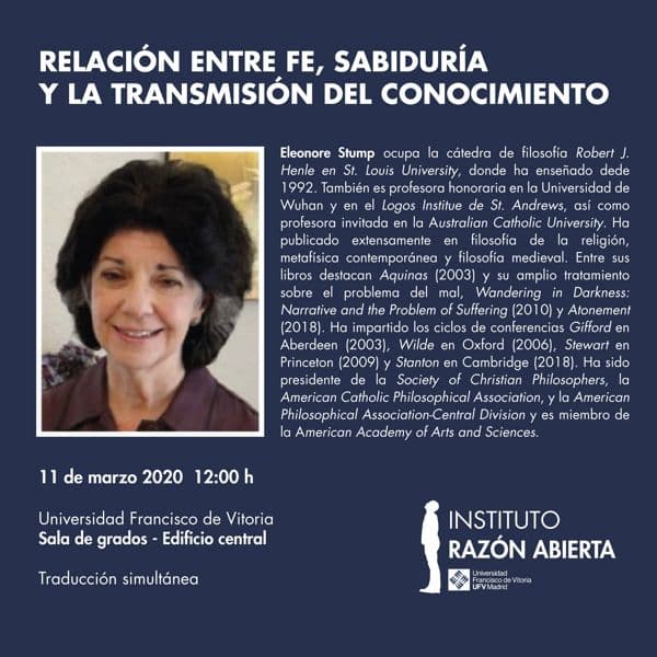 Eleonore Stump reflexionará sobre la relación entre fe, sabiduría y la transmisión del conocimiento en la UFV | UFV Eleonor-Stump-1 Eleonore Stump reflexionará sobre la relación entre fe, sabiduría y la transmisión del conocimiento en la UFV | UFV Estudiar en Universidad Privada Madrid