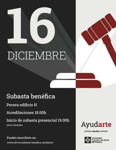 La Universidad Francisco de Vitoria organiza el 16 de diciembre la subasta benéfica AyudARTE para crear una bolsa de becas para los alumnos afectados por la COVID-19 | UFV F62270E6-6739-442D-B8AC-DA495B24114D La Universidad Francisco de Vitoria organiza el 16 de diciembre la subasta benéfica AyudARTE para crear una bolsa de becas para los alumnos afectados por la COVID-19 | UFV Estudiar en Universidad Privada Madrid