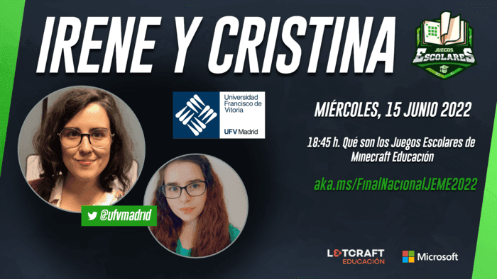 Alumnos de la UFV desarrollan la Final nacional de los Juegos Escolares Minecraft Educación 2022 | Noticias de Actualidad UFV | UFV JEME-2022-Irene-y-cristina-1-1 Alumnos de la UFV desarrollan la Final nacional de los Juegos Escolares Minecraft Educación 2022 | Noticias de Actualidad UFV | UFV Estudiar en Universidad Privada Madrid