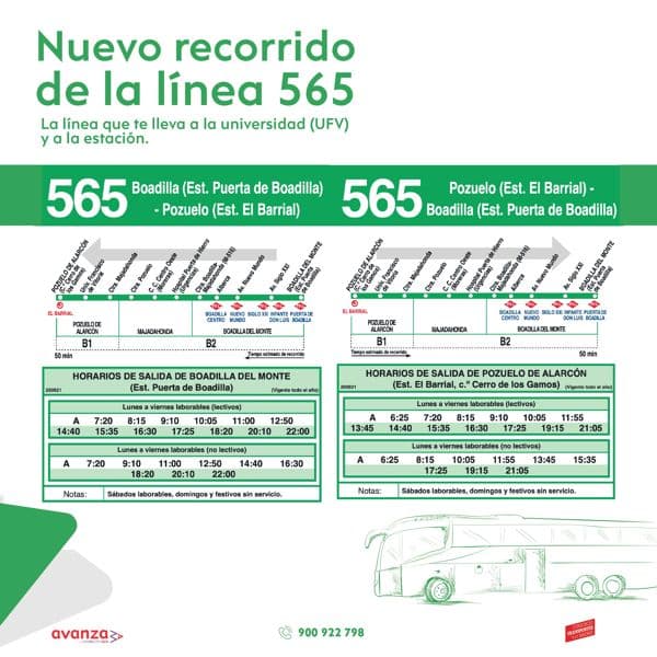 La línea de autobús 565 Boadilla-Pozuelo amplía su recorrido y horarios | UFV Nuevo-recorrido-bus-565 La línea de autobús 565 Boadilla-Pozuelo amplía su recorrido y horarios | UFV Estudiar en Universidad Privada Madrid