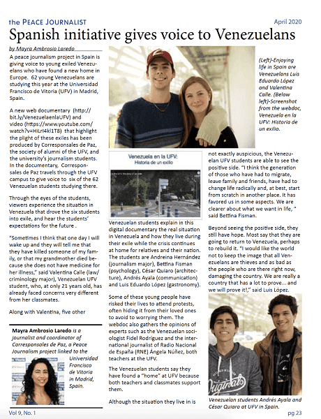 El Centro de Periodismo para la Paz Global de la Universidad de Park publica el webdoc de Corresponsales de Paz “Venezuela en la UFV: historia de un exilio” | UFV corresposales-de-paz-webdoc-1 El Centro de Periodismo para la Paz Global de la Universidad de Park publica el webdoc de Corresponsales de Paz “Venezuela en la UFV: historia de un exilio” | UFV Estudiar en Universidad Privada Madrid