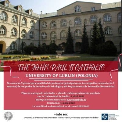 El Vicerrectorado de Internacionalización convoca tres plazas de movilidad para profesores en la Universidad Católica de Lublin (Polonia) | Noticias de Actualidad UFV | UFV internacionalizacion-polonia El Vicerrectorado de Internacionalización convoca tres plazas de movilidad para profesores en la Universidad Católica de Lublin (Polonia) | Noticias de Actualidad UFV | UFV Estudiar en Universidad Privada Madrid