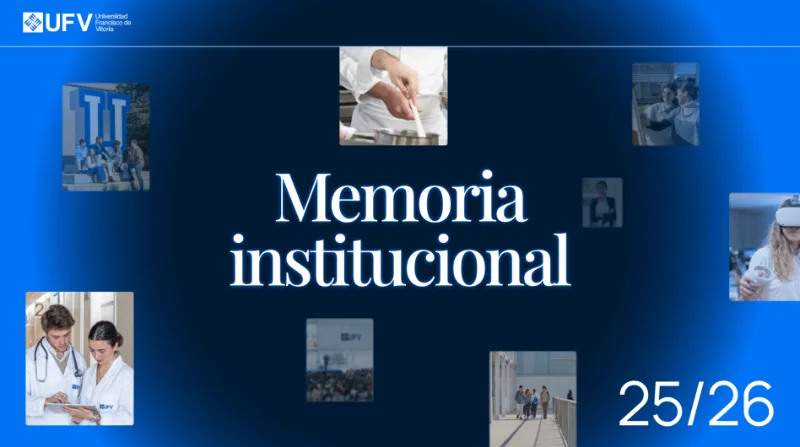 Portada de la memoria institucional de la Universidad Francisco de Vitoria del curso 2025–2026.
