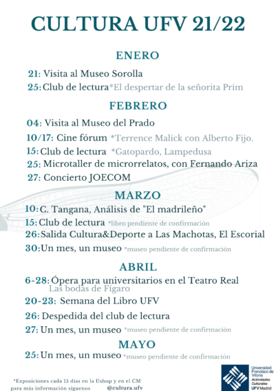 Actividades Culturales Calendario Actividades Culturales 21 22 2 401x567 Actividades Culturales Estudiar en Universidad Privada Madrid