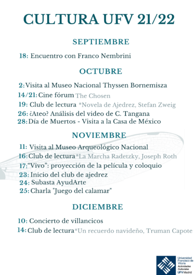 Actividades Culturales Calendario Actividades Culturales 21 22 401x567 Actividades Culturales Estudiar en Universidad Privada Madrid