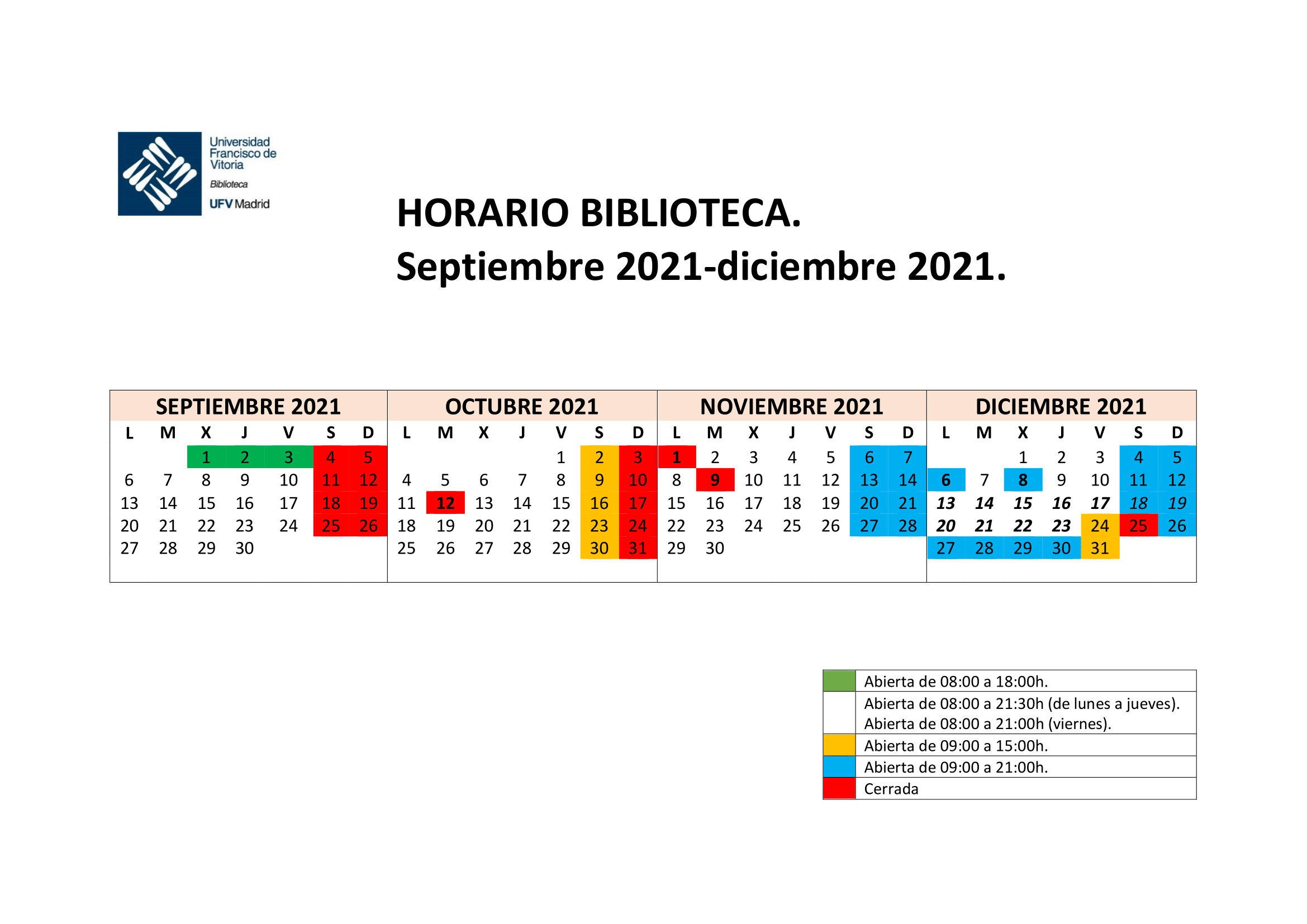 Biblioteca horario septiembre diciembre 1 min Biblioteca Estudiar en Universidad Privada Madrid