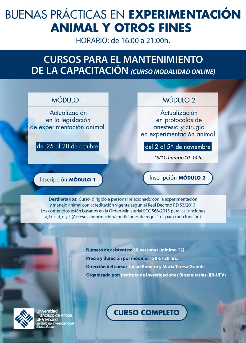 Capacitación para trabajar con animales Curso experimentacion ufv Capacitación para trabajar con animales Estudiar en Universidad Privada Madrid