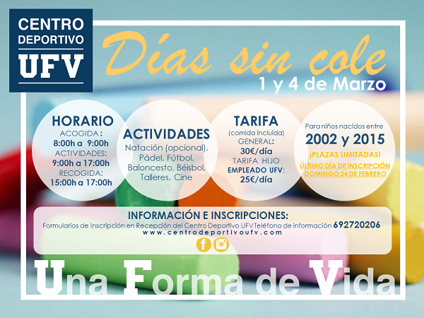 1700a7e2 df7d 4d66 b18a c0a2c18ca1b7 El 1 y 4 de marzo el Centro Deportivo de la UFV organiza los Días sin cole Estudiar en Universidad Privada Madrid