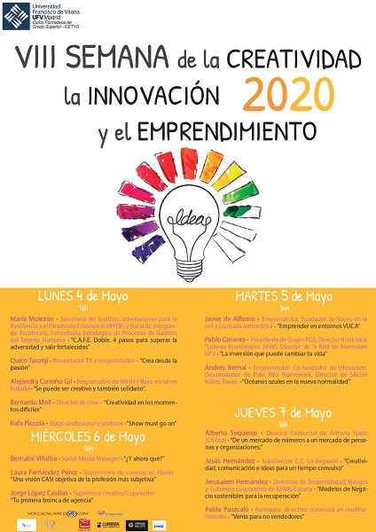 Cartel Semana Creatividad 2020 1 page 0001 1 2 CETYS UFV organiza la VIII Semana de la Creatividad, Innovación y Emprendimiento del cuatro al siete de mayo Estudiar en Universidad Privada Madrid