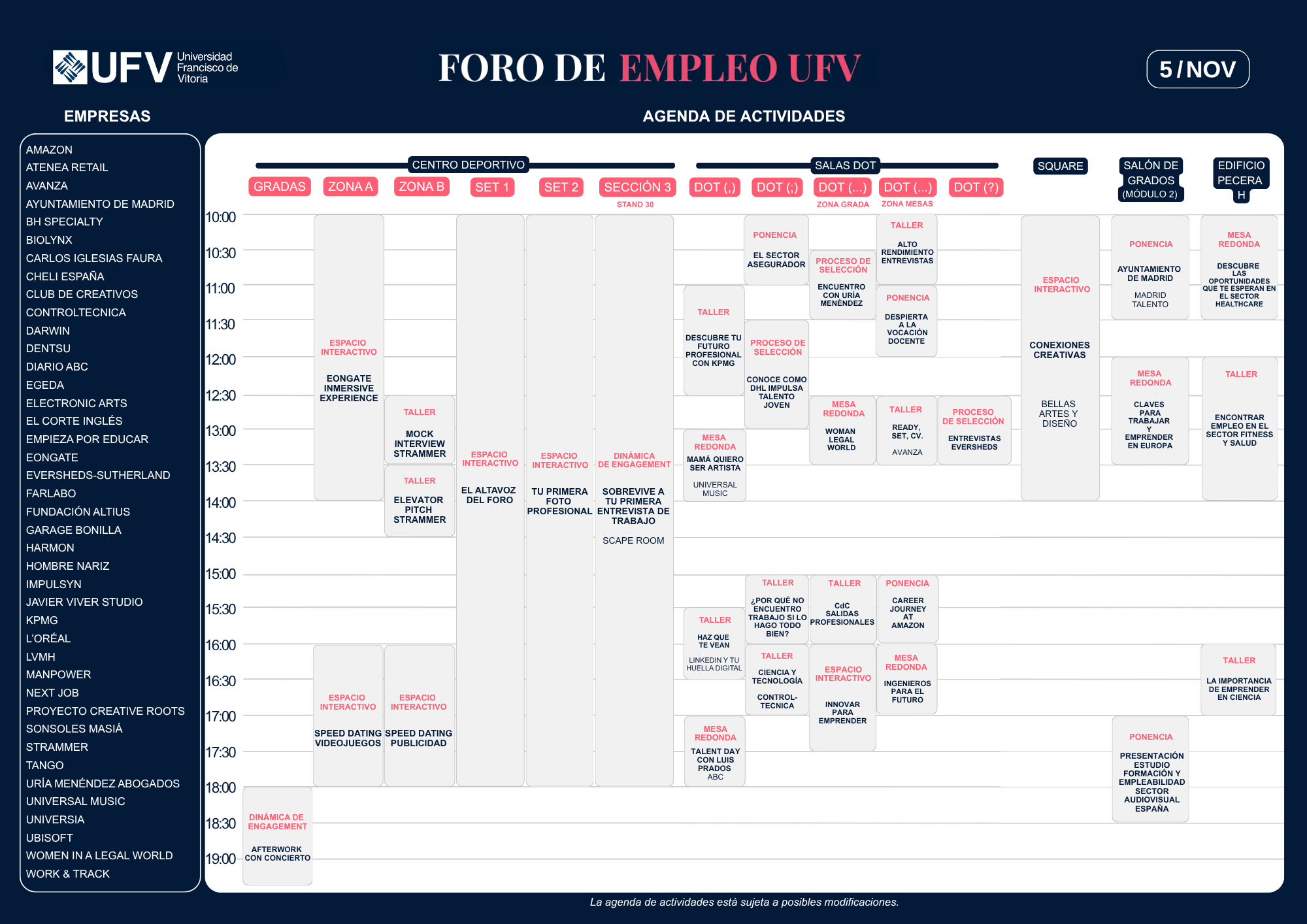 Agenda de actividades 4 Foro de Empleo Estudiar en Universidad Privada Madrid
